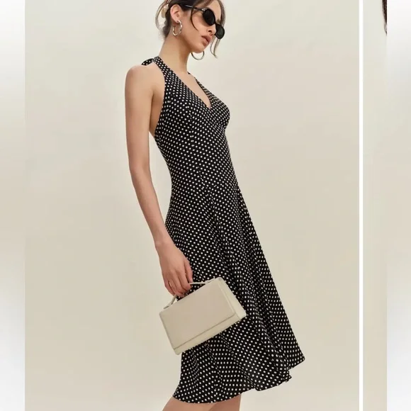 Reformation Black and White Polka Dot Midi Dress - Picture 4 of 8